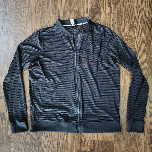 Victoria's Secret Sports Jacket Size M Black Mesh Zip Up Workout Gym Activewear - Picture 2 of 7